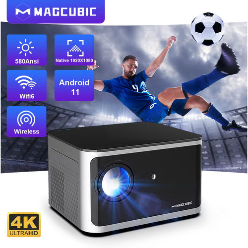 4K Smart Projector with Android 11, 580 ANSI Lumens, 1920x1080 Full HD, WiFi 6, Bluetooth 5.0, Allwinner H713, Voice Control for Home Theater